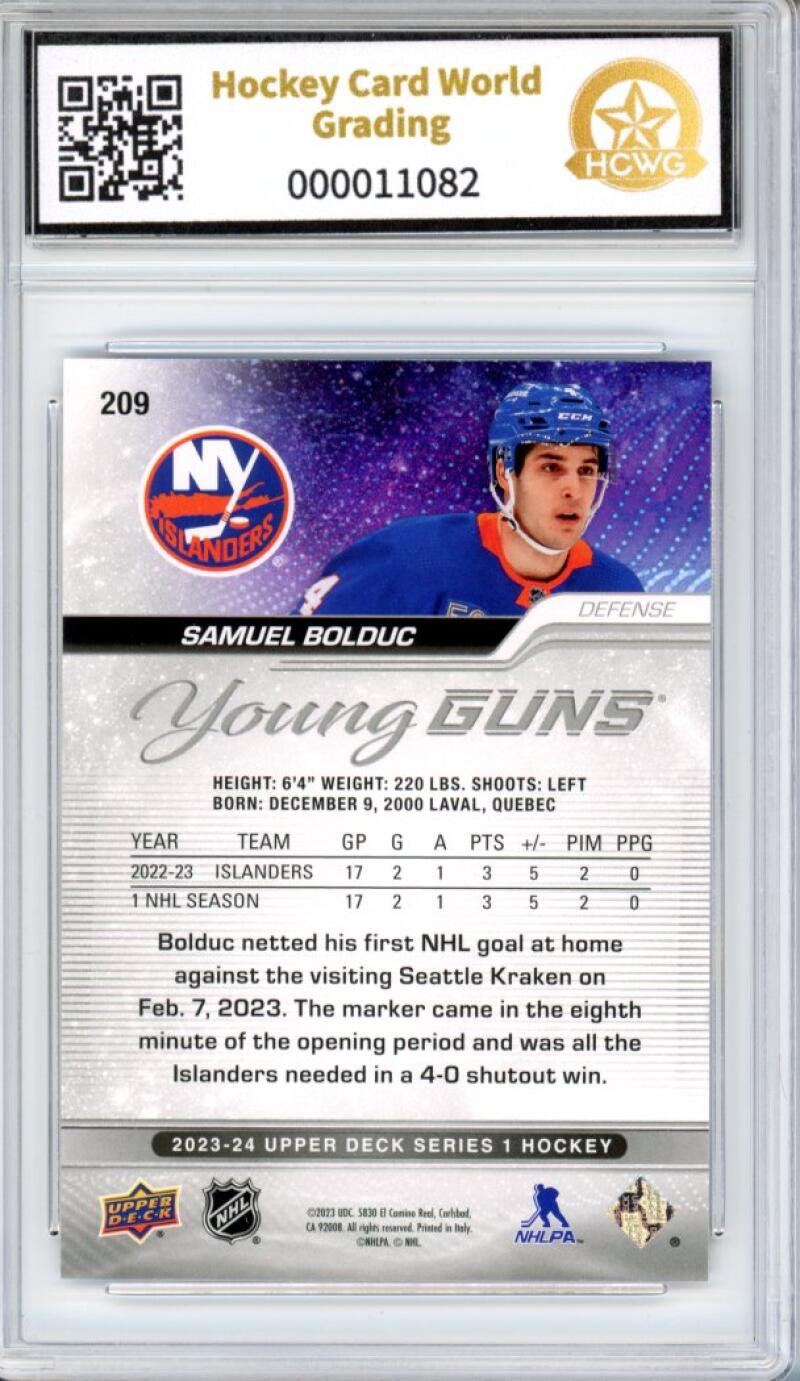 2023-24 Upper Deck #209 Samuel Bolduc Young Guns YG Graded Mint HCWG 9 Image 2