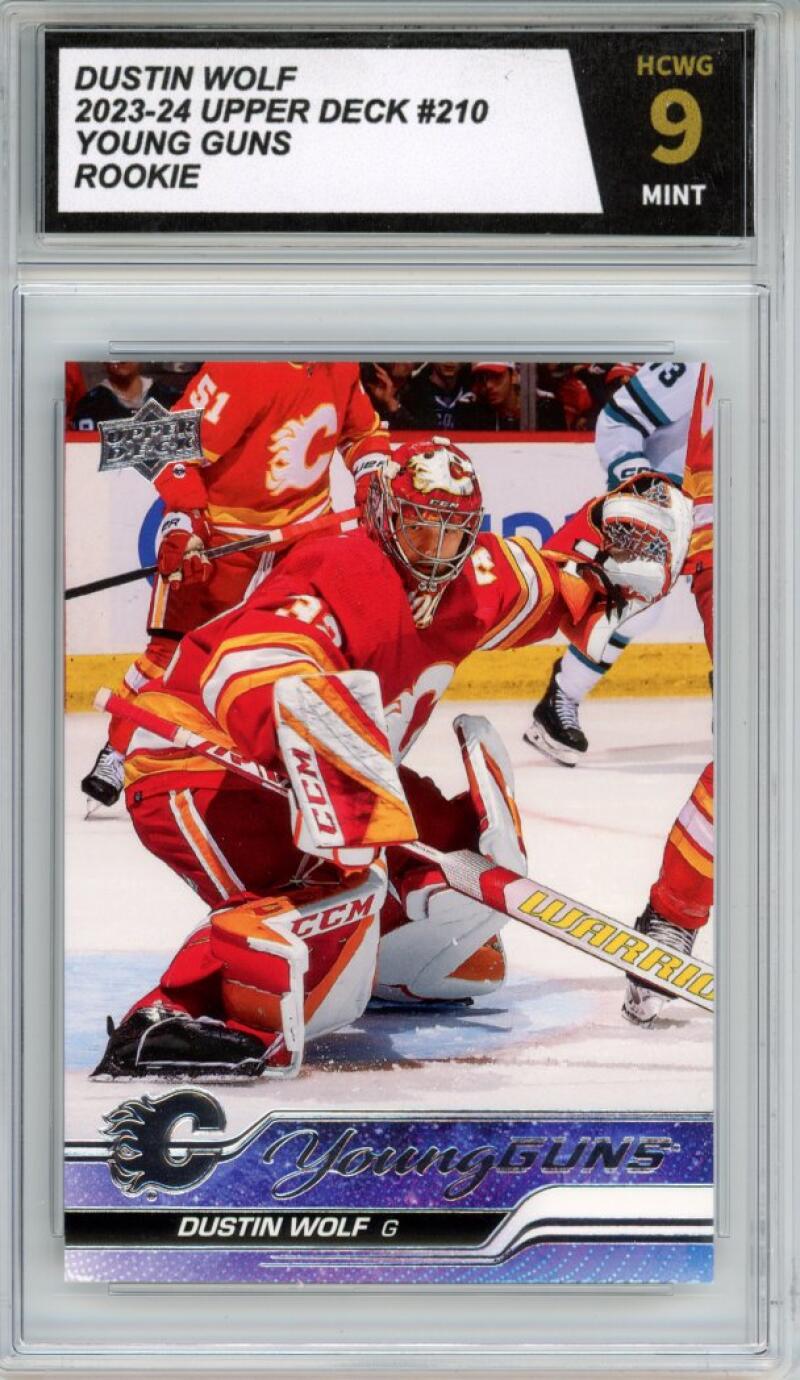 2023-24 Upper Deck #210 Dustin Wolf Young Guns YG Graded Mint HCWG 9 Image 1