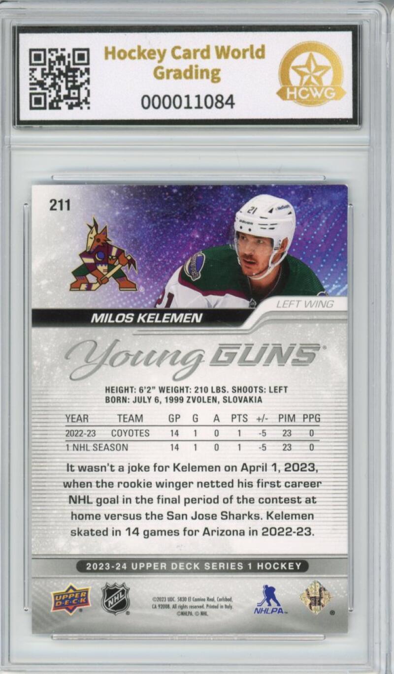2023-24 Upper Deck #211 Milos Kelemen Young Guns YG Graded Mint HCWG 8 Image 2