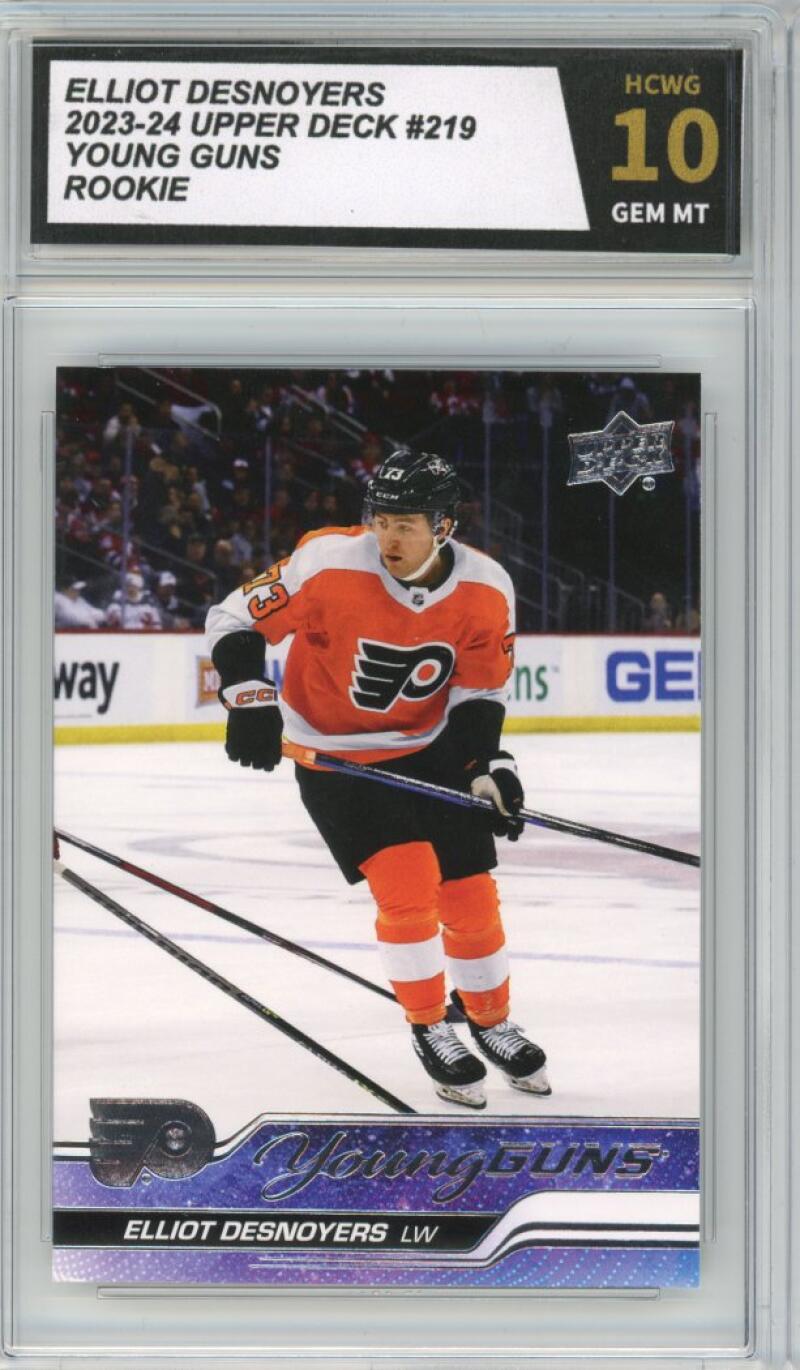 2023-24 Upper Deck #219 Elliot Desnoyers Young Guns YG Graded Gem Mint HCWG 10 Image 1