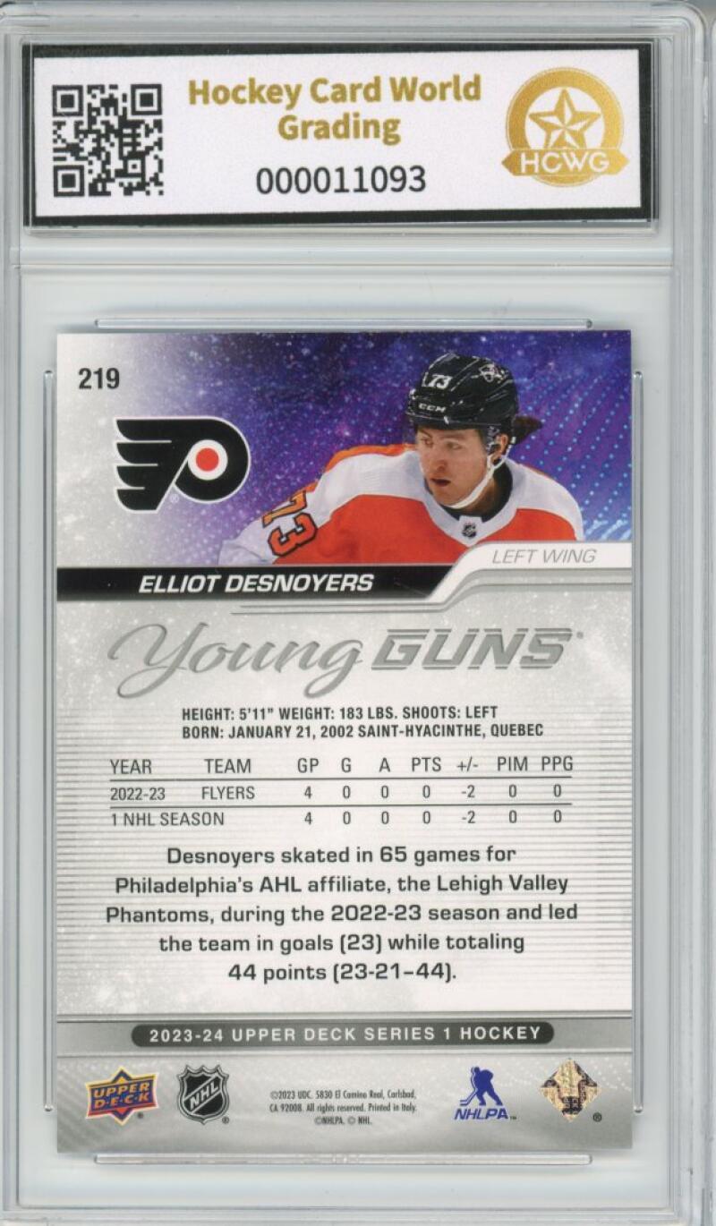 2023-24 Upper Deck #219 Elliot Desnoyers Young Guns YG Graded Gem Mint HCWG 10 Image 2