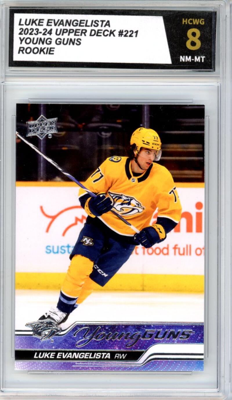 2023-24 Upper Deck #221 Luke Evangelista Young Guns YG Graded Mint HCWG 8 Image 1