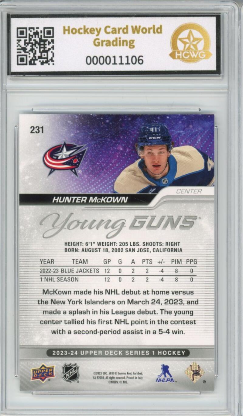 2023-24 Upper Deck #231 Hunter McKown Young Guns YG Graded Gem Mint HCWG 10 Image 2