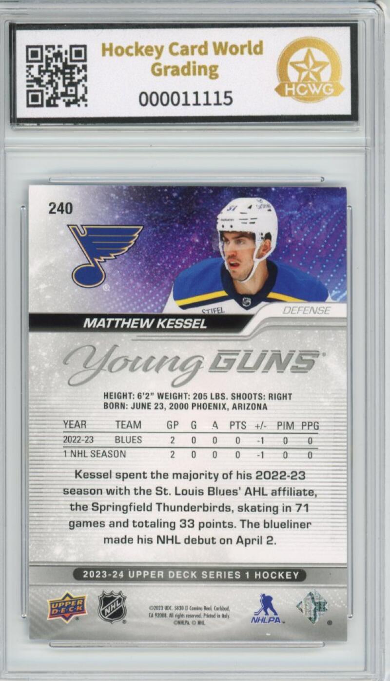 2023-24 Upper Deck #240 Matthew Kessel Young Guns YG Graded NM HCWG 7 Image 2