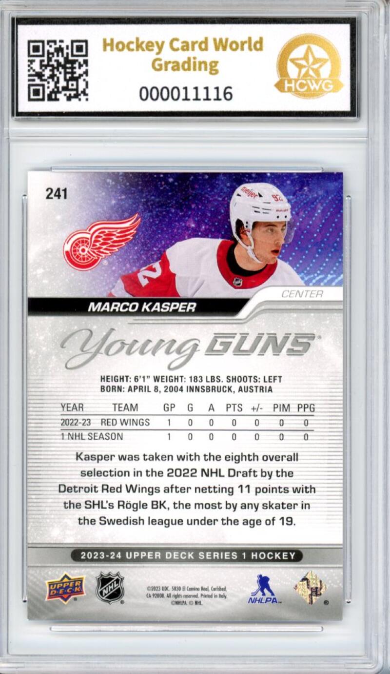 2023-24 Upper Deck #241 Marco Kasper Young Guns YG Graded Mint HCWG 9 Image 2