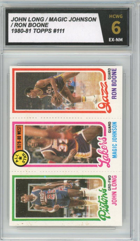 1980-81 Topps #111 Long / Magic Johnson / Boone Basketball Vintage Graded HCWG 6 Image 1