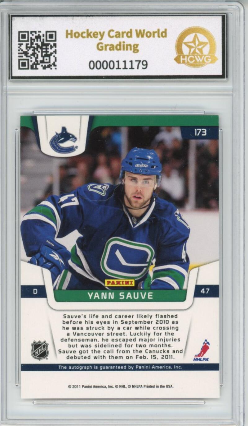 2011-12 Panini Certified #173 Yann Sauve Auto Rookie Hockey Card Graded HCWG 8 Image 2