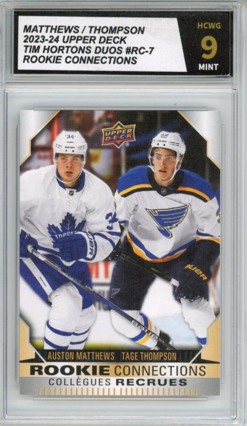 2023-24 Upper Deck Tim Hortons Duos Rookie Conn. Matthews / Thompson Graded HCWG 9 Image 1