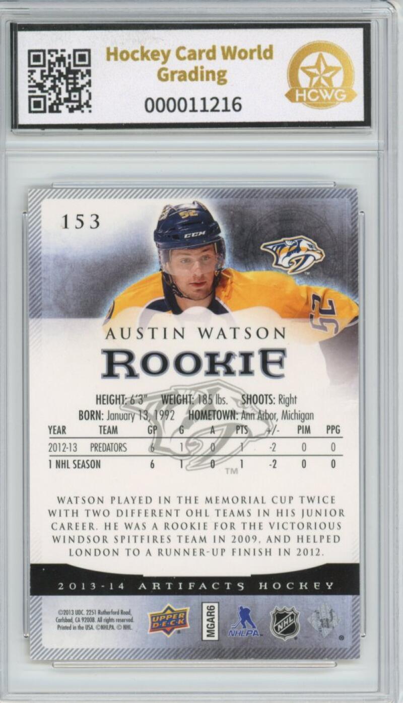 2013-14 Upper Deck Artifacts Spectrum Austin Watson 21/25 Rookie Graded HCWG 9 Image 2