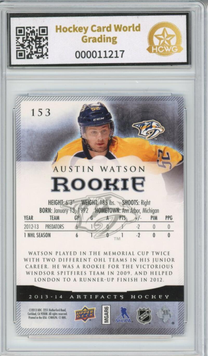 2013-14 Upper Deck Artifacts Sapphire Austin Watson 48/85 Rookie Graded HCWG 9 Image 2