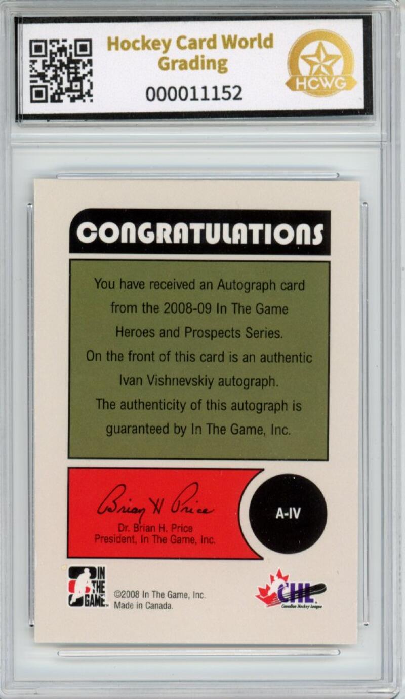 2008-09 ITG Heroes and Prospects Autographs Ivan Vishnevskiy Auto Graded HCWG 9 Image 2