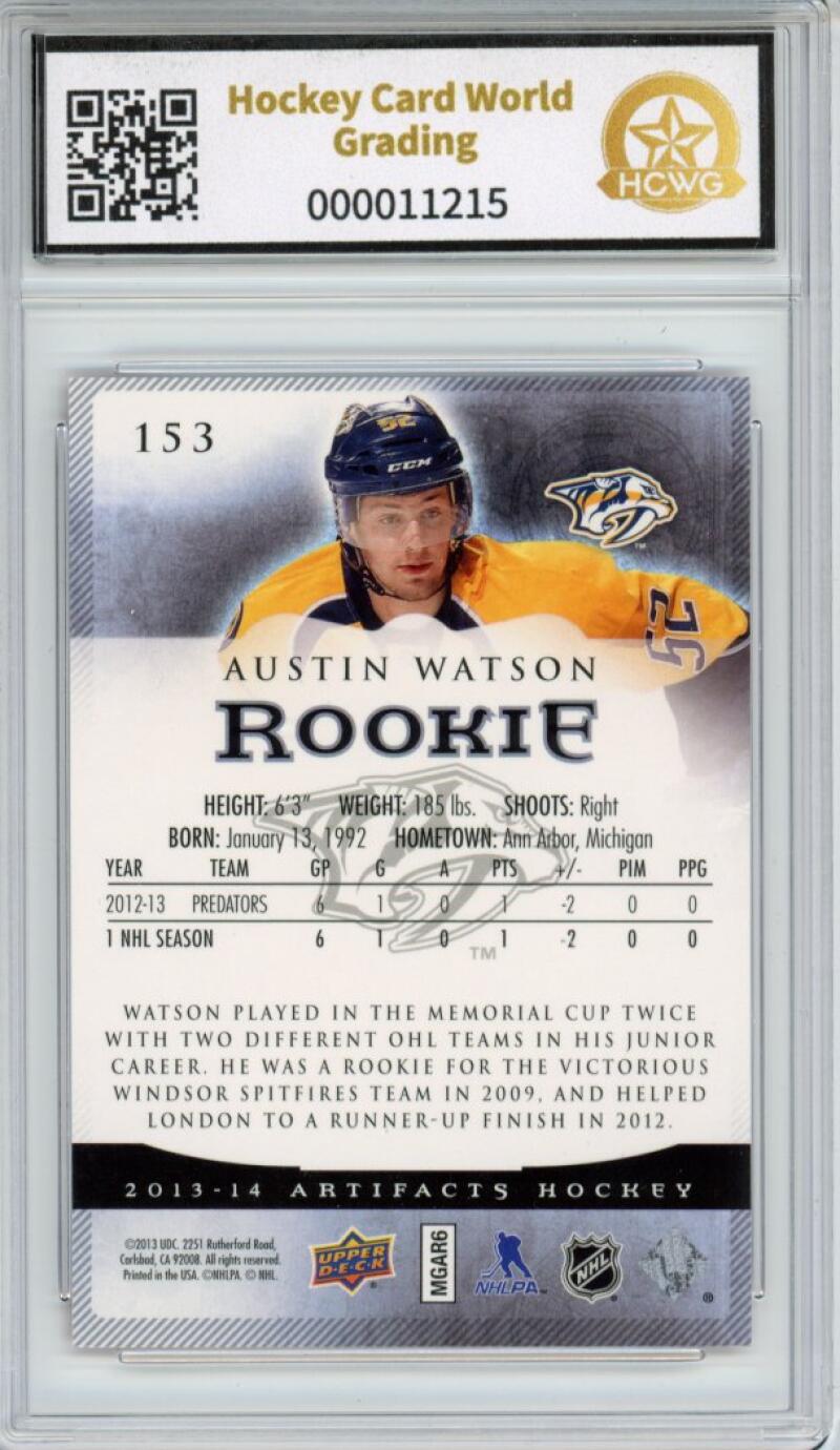 2013-14 Upper Deck Artifacts Ruby Austin Watson 288/299 Rookie Graded HCWG 9 Image 2