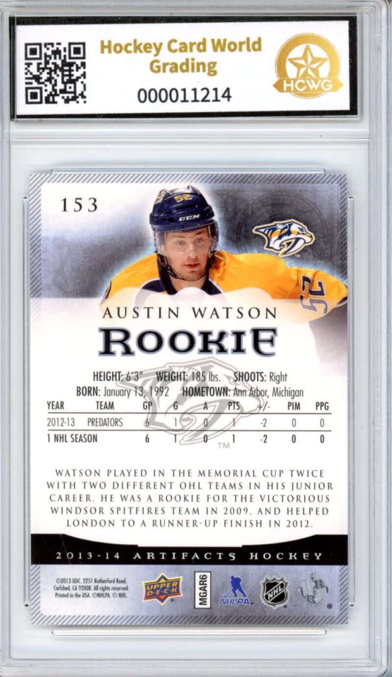 2013-14 Upper Deck Artifacts Austin Watson 349/999 Rookie Graded HCWG 9 Image 2