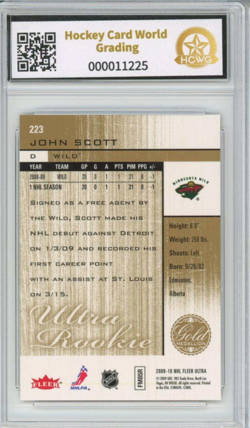 2009-10 Fleer Ultra Gold Medallion John Scott RC Rookie Graded Gem Mt HCWG 10 Image 2