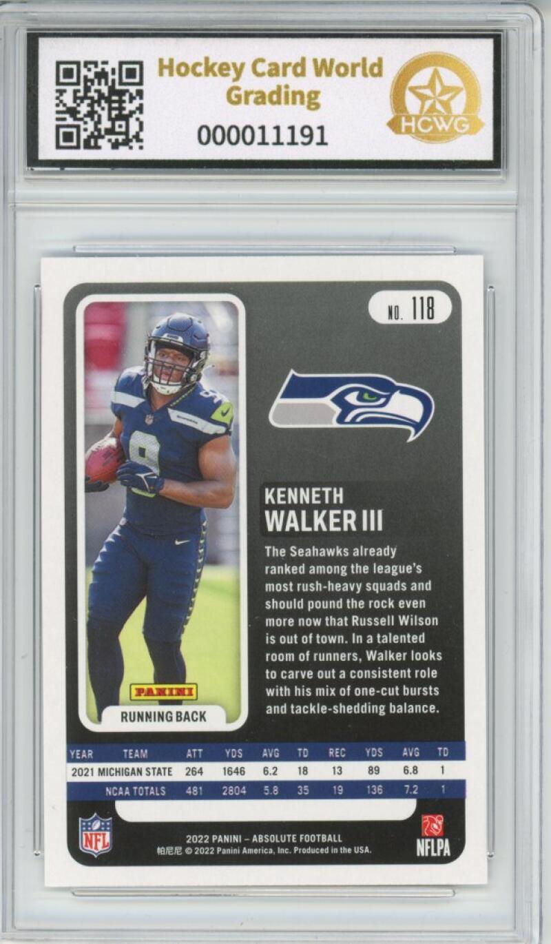 2022 Panini Absolute #118 Kenneth Walker III Rookie Football Mint Graded HCWG 10 Image 2