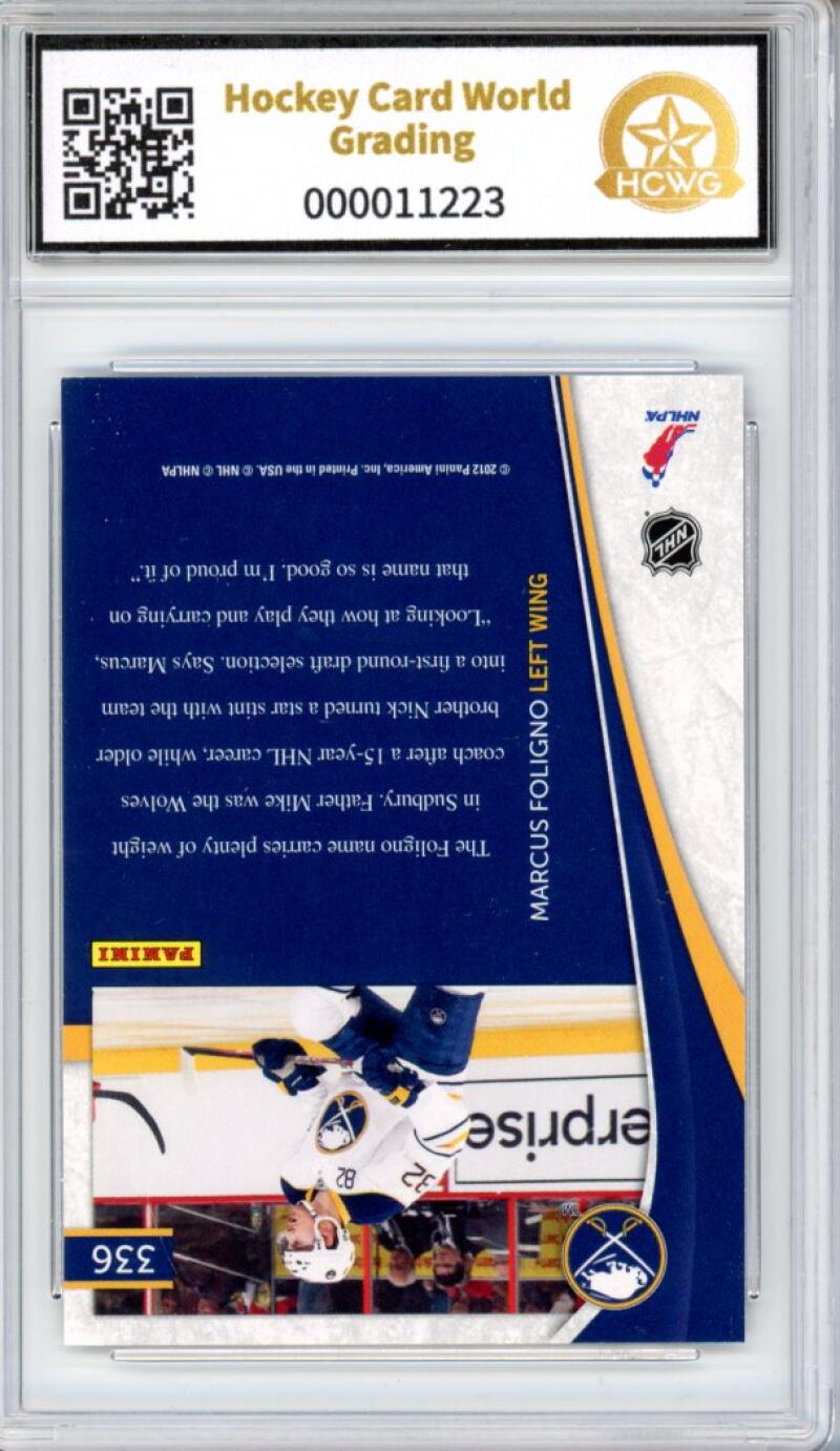 2011-12 Pinnacle #336 Marcus Foligno RC Rookie Graded Mint HCWG 9 Image 2