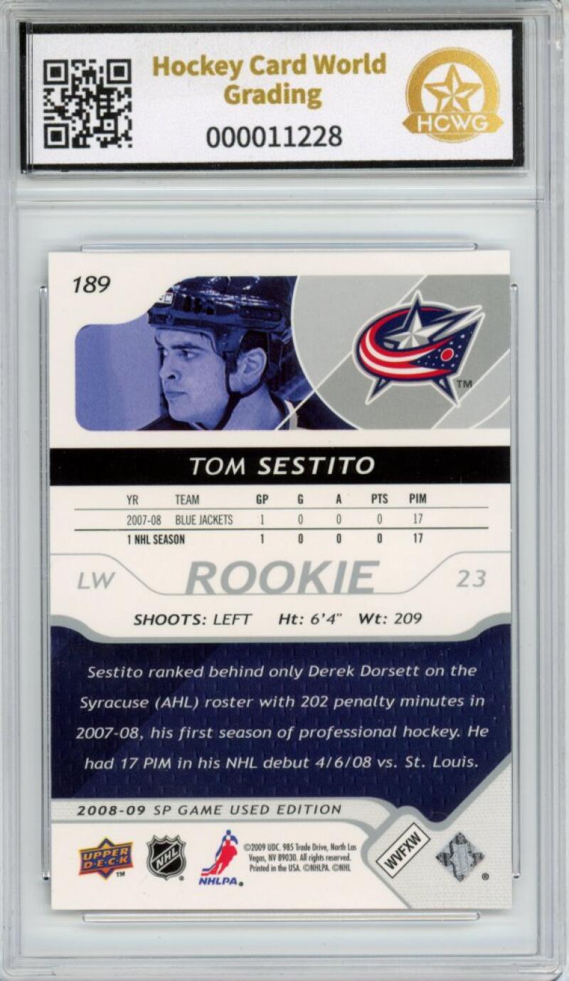 2008-09 SP Game Used #189 Tom Sestito 963/999 RC Rookie Graded Gem Mint HCWG 10 Image 2