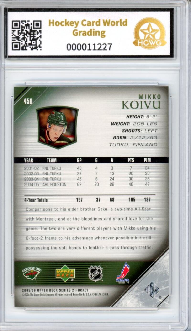 2005-06 Upper Deck #450 Mikko Koivu Young Guns RC Rookie Graded Mint HCWG 9 Image 2