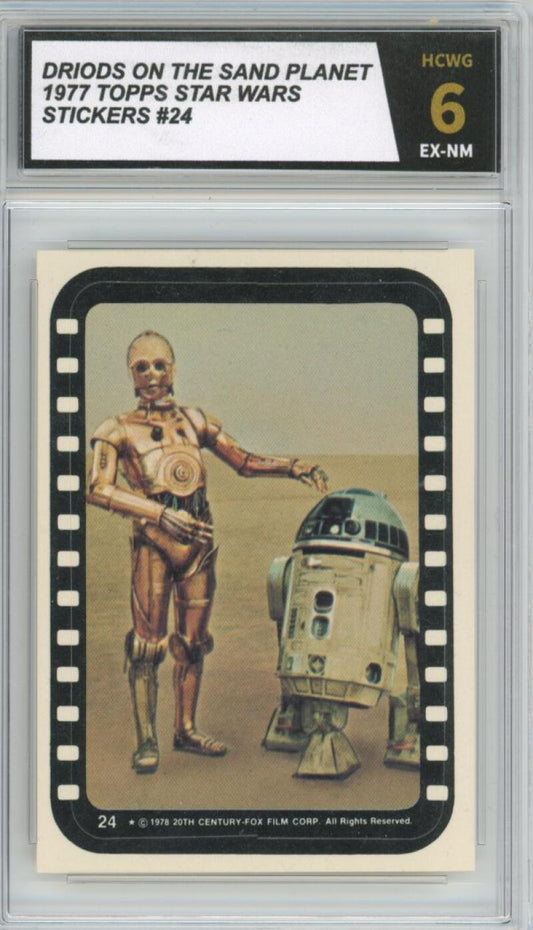 1977 Topps Star Wars Stickers #24 Driods on the Sand Planet Graded NM HCWG 6 Image 1