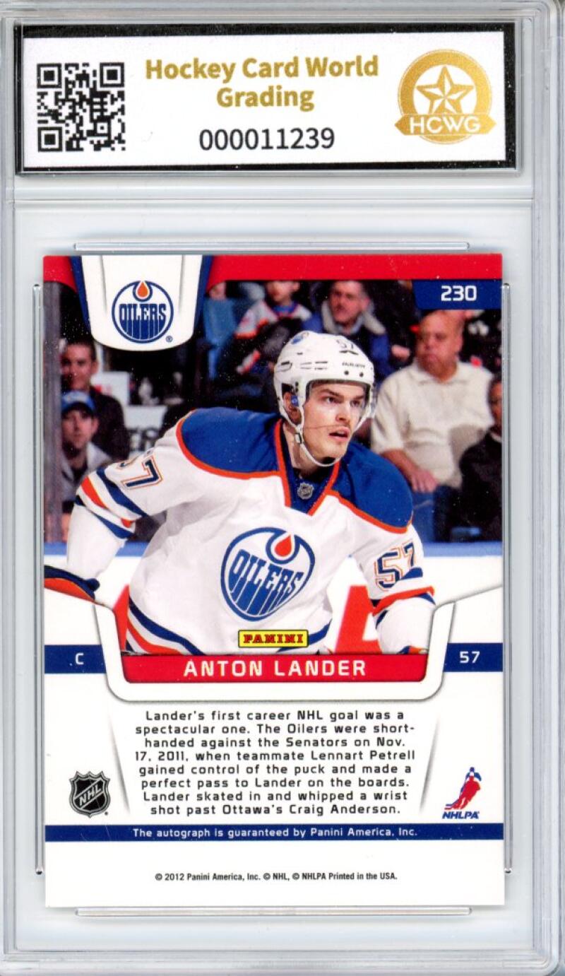 2011-12 Panini Certified #230 Anton Lander Auto Rookie Graded Mint HCWG 9 Image 2