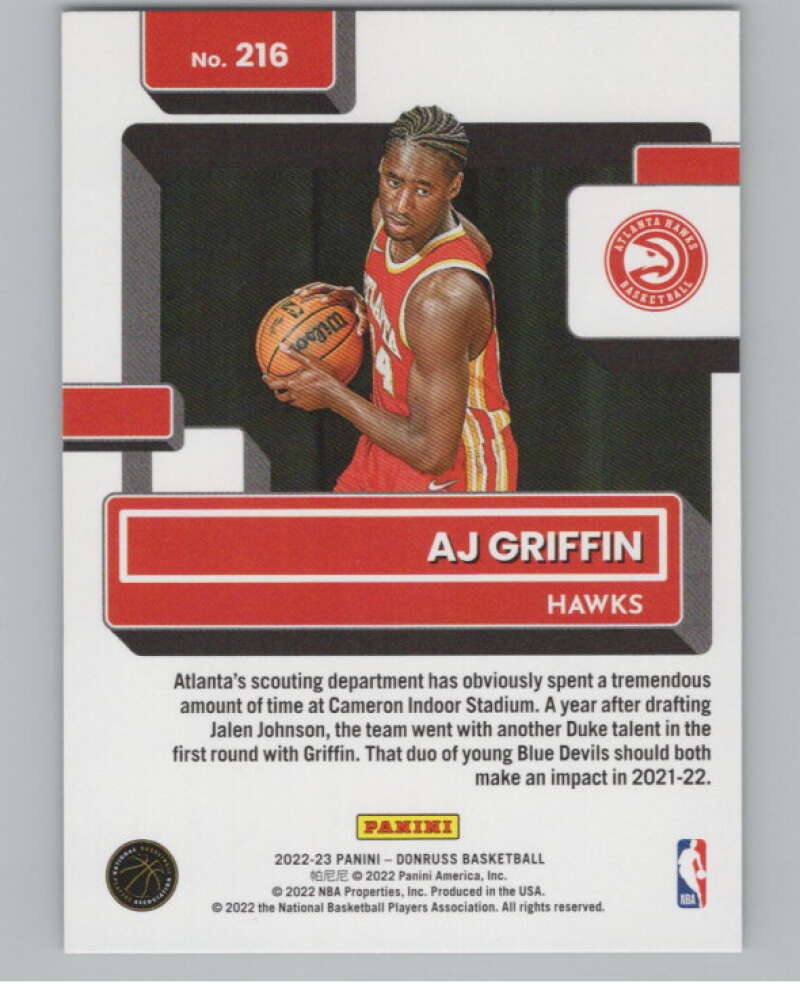 2022-23 Donruss Holo Green Laser #216 AJ Griffin Rated Rookie RC V98062 Image 2