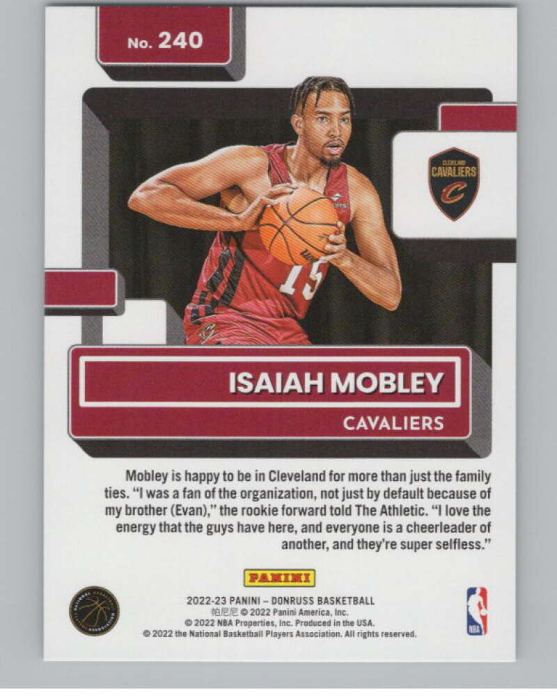 2022-23 Donruss Holo Green Laser #240 Isaiah Mobley Rated Rookie RC V98063 Image 2