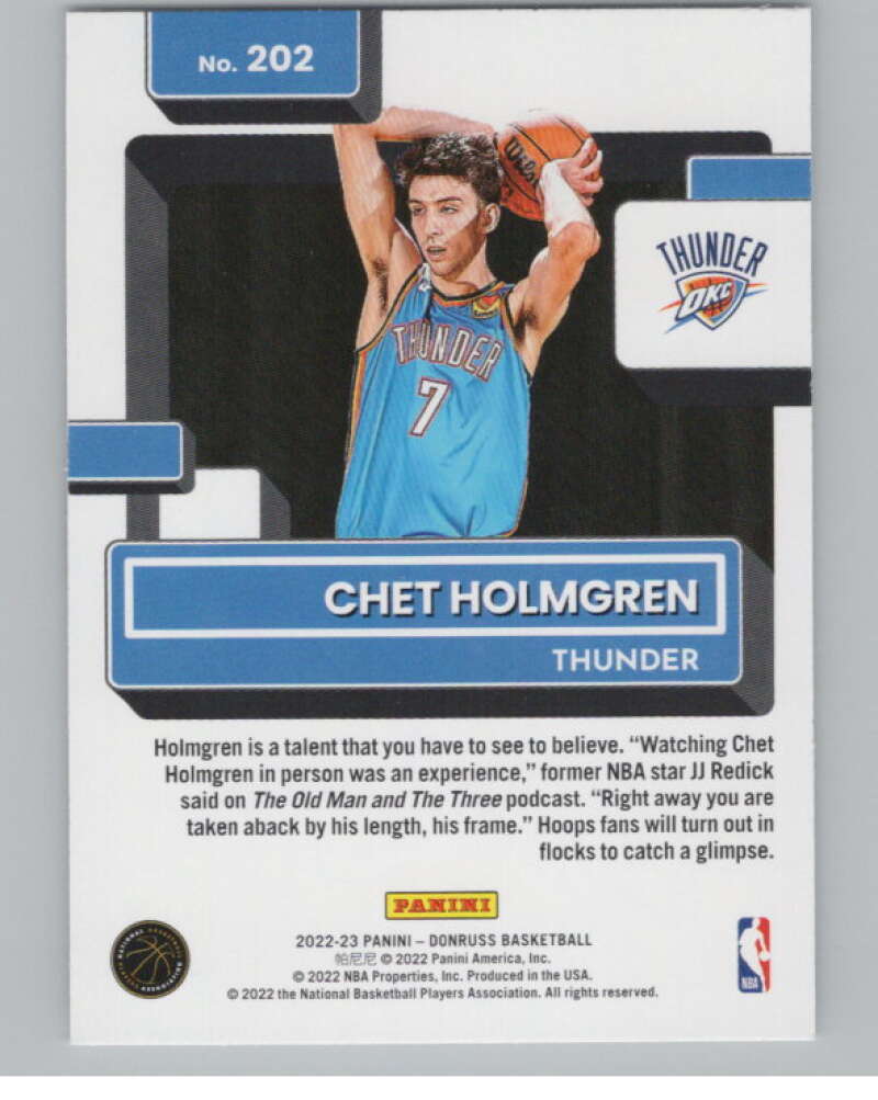 2022-23 Donruss #202 Chet Holmgren Rated Rookie RC V98064 Image 2