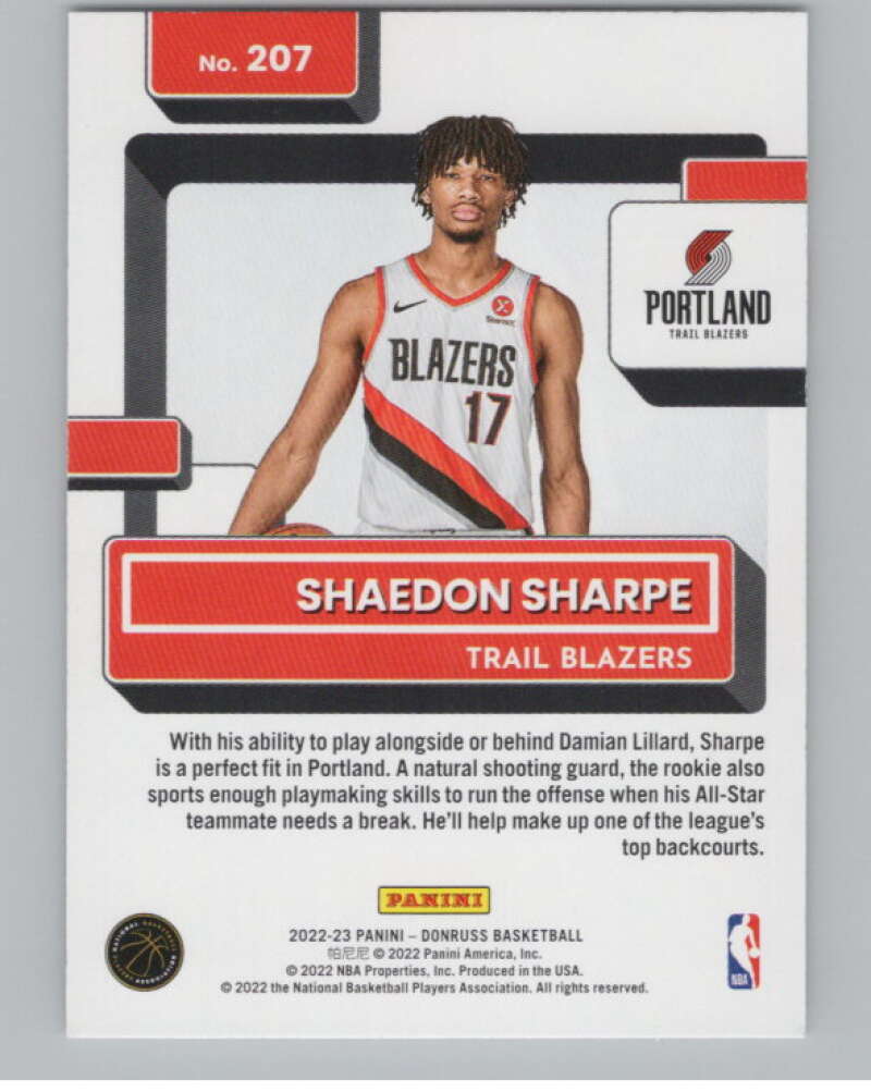 2022-23 Donruss #207 Shaedon Sharpe Rated Rookie RC V98066 Image 2