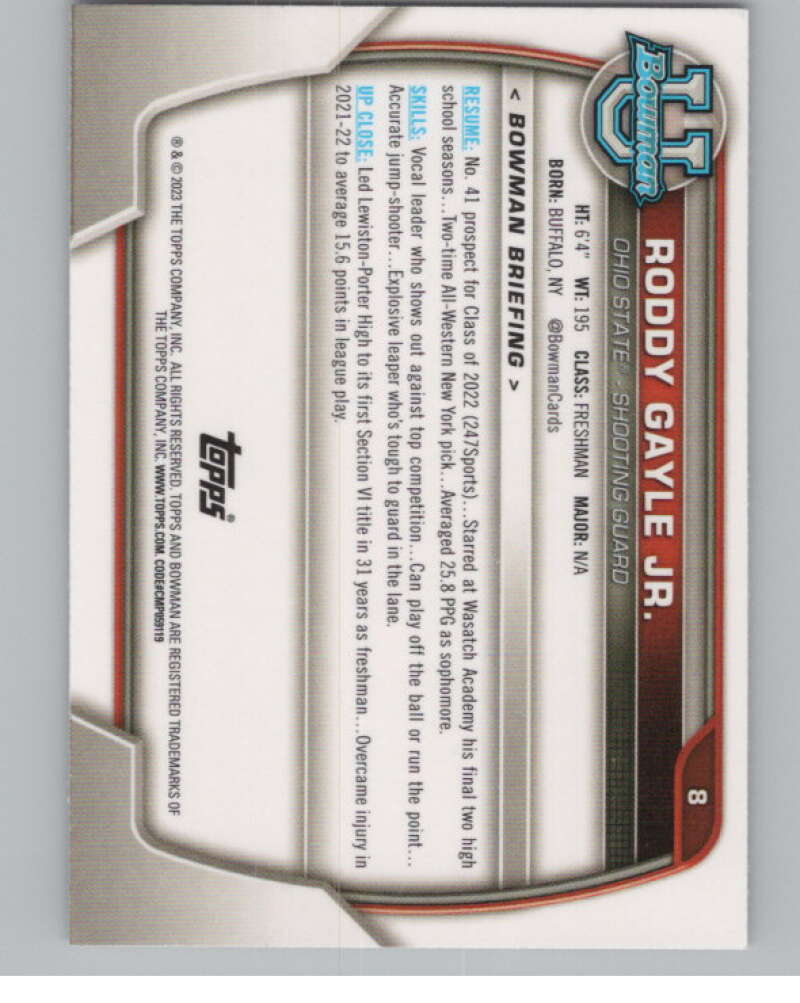 2022-23 Bowman University Chrome Refractor Pink #8 Roddy Gayle Jr. V98117 Image 2