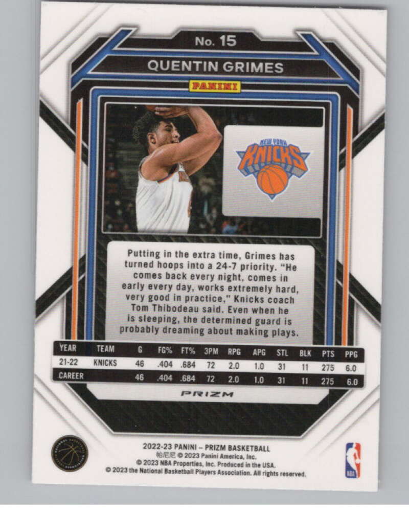 2022-23 Panini Prizm Prizms Pink Ice #15 Quentin Grimes V98137 Image 2