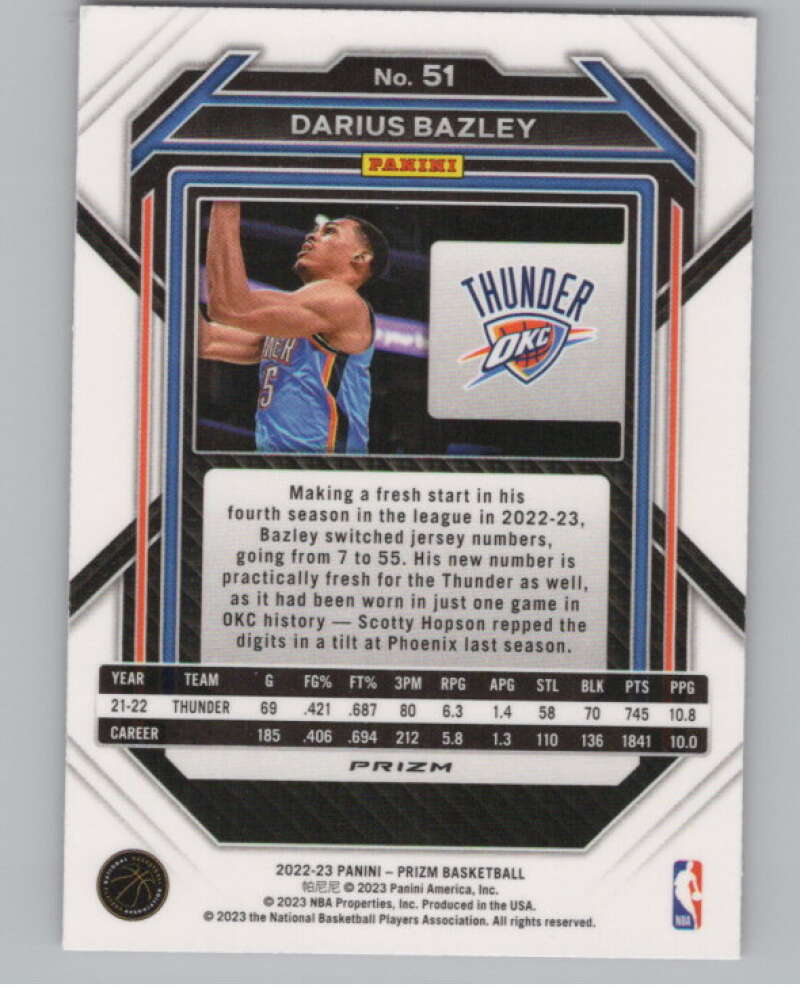 2022-23 Panini Prizm Prizms Pink Ice #51 Darius Bazley V98138 Image 2