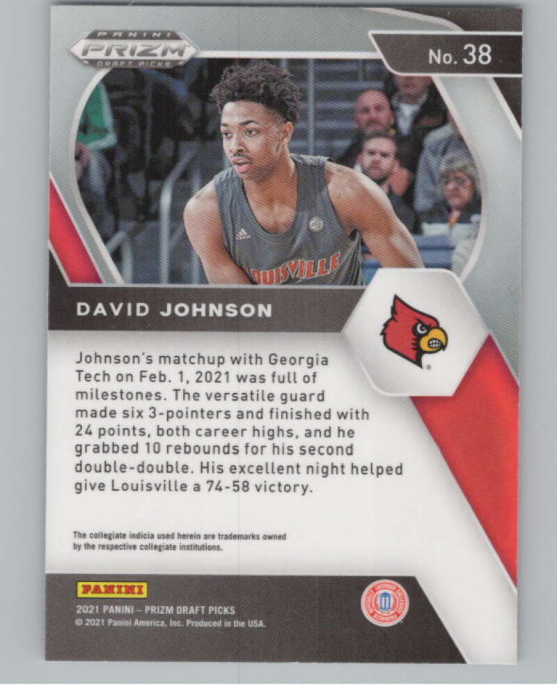 2021-22 Panini Prizm Draft Picks #38 David Johnson Rookie V98165 Image 2