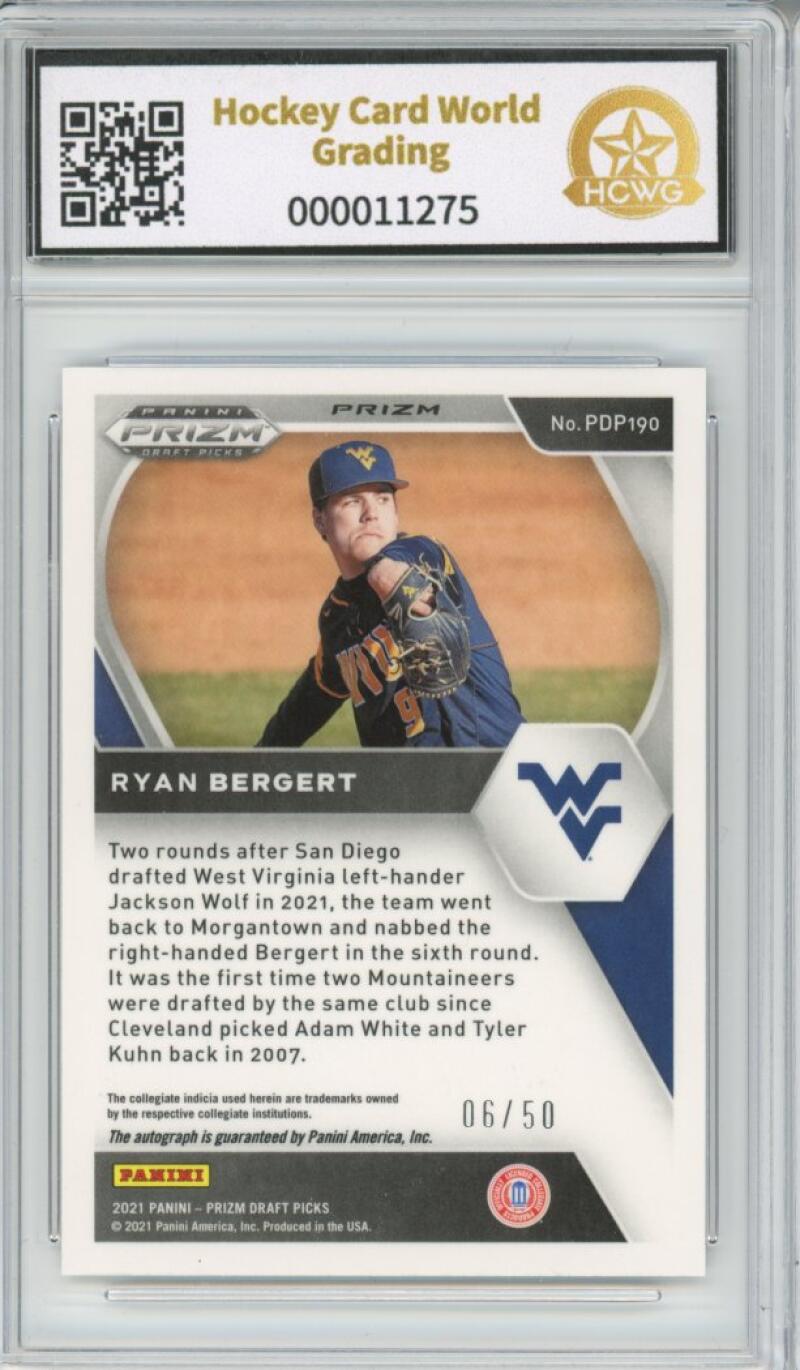 2021 Prizm Draft Picks Auto White Donut Circles Ryan Bergert 6/50 Graded HCWG 9 Image 2