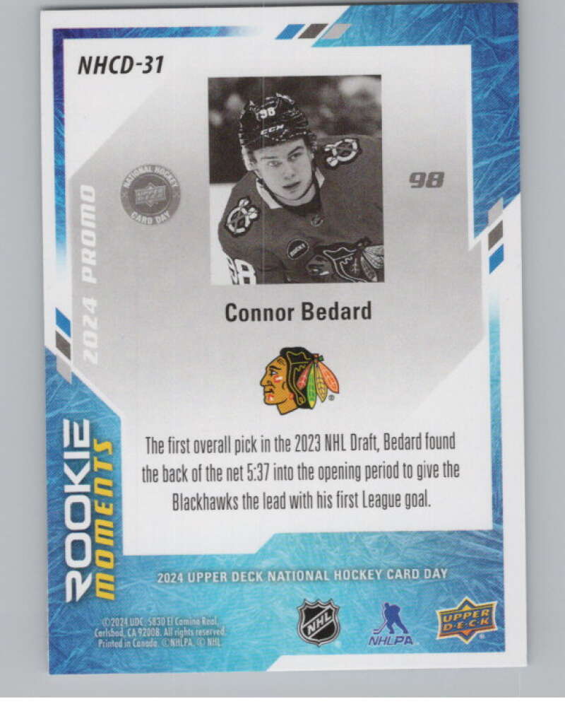 2024 UD National Hockey Card Day #NHCD-31 Connor Bedard Rookie V98197 Image 2