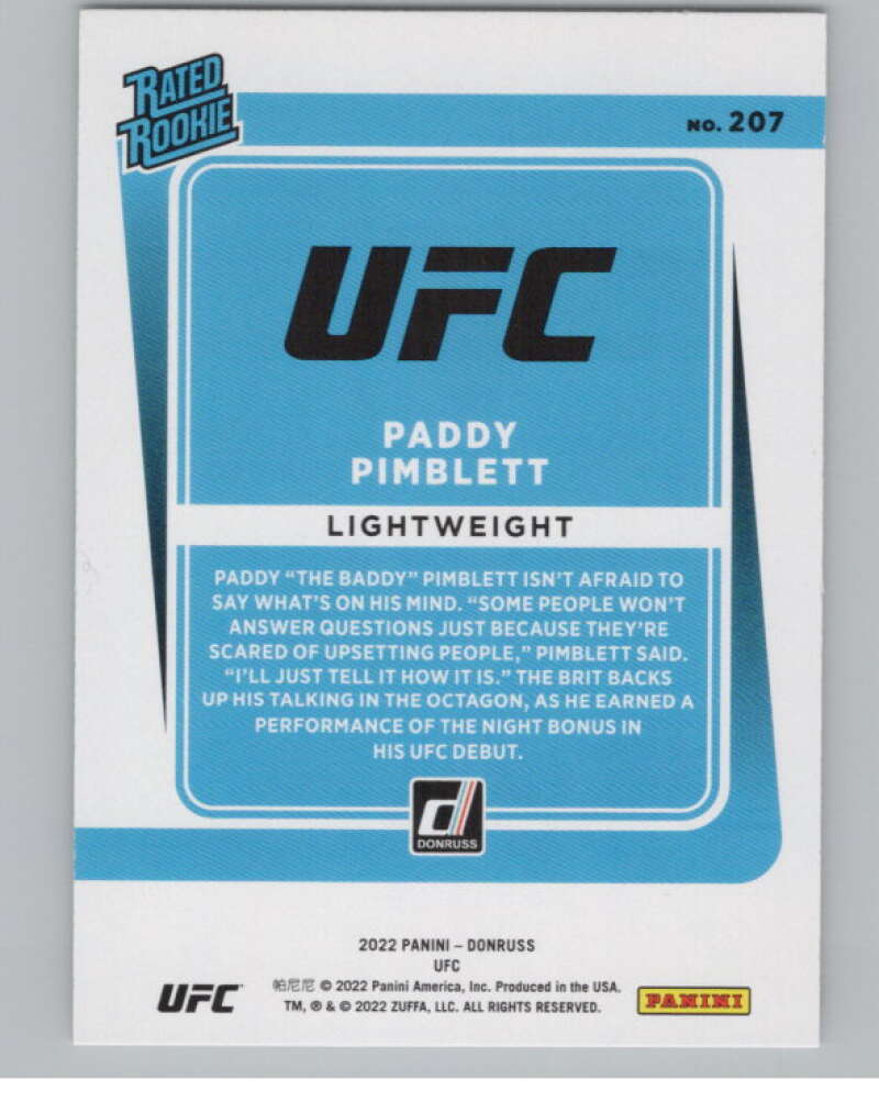 2022 Donruss #207 Paddy Pimblett Rated Rookies RC Rookie V98210 Image 2