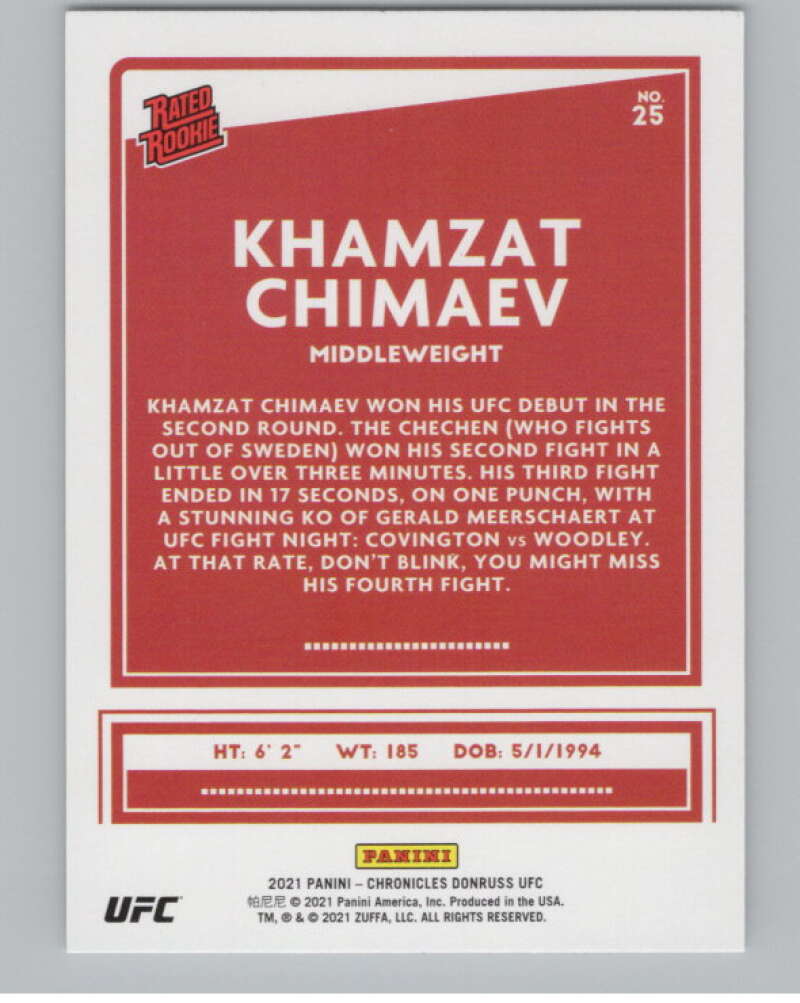 2021 Panini Chronicles Donruss Rated Rookies #25 Khamzat Chimaev V98214 Image 2