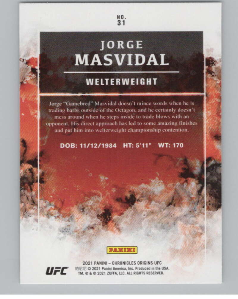 2021 Panini Chronicles Origins #31 Jorge Masvidal Welterweight V98226 Image 2