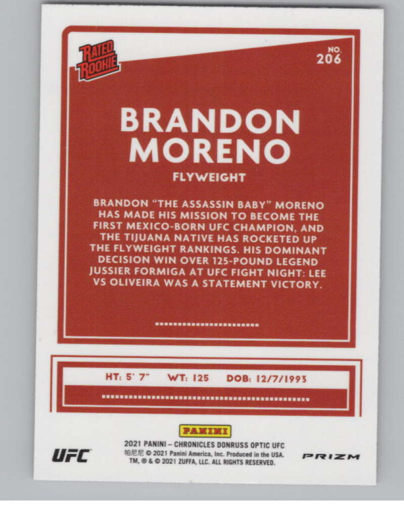 2021 Panini Chronicles Optic Rated Rookies Pink #206 Brandon Moreno V98231 Image 2