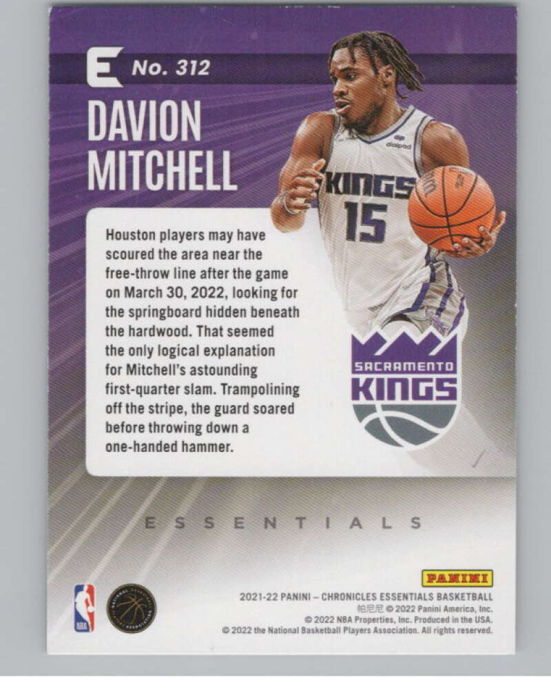 2021-22 Panini Chronicles #312 Davion Mitchell Essentials Rookie V98287 Image 2