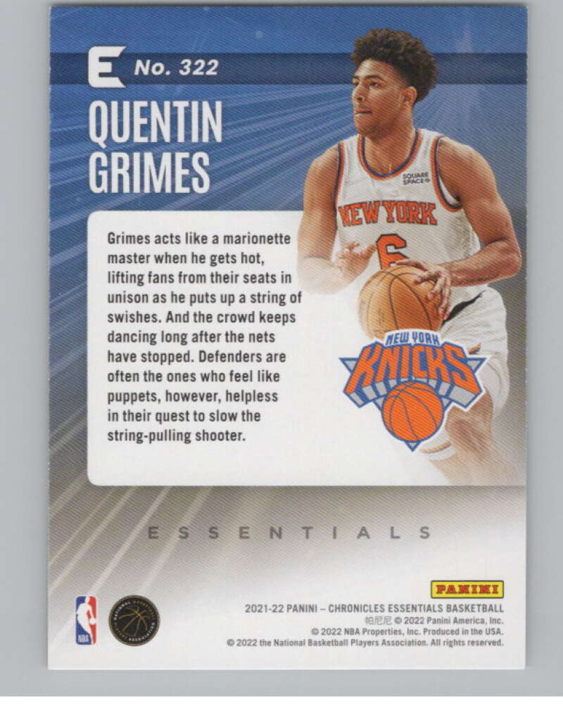 2021-22 Panini Chronicles #322 Quentin Grimes Essentials Rookie V98289 Image 2