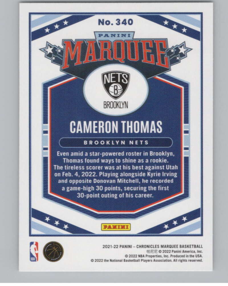 2021-22 Panini Chronicles #340 Cameron Thomas Marquee Rookie V98296 Image 2