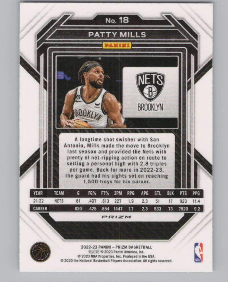 2022-23 Panini Prizm Prizms Pink Ice #18 Patty Mills V98309 Image 2