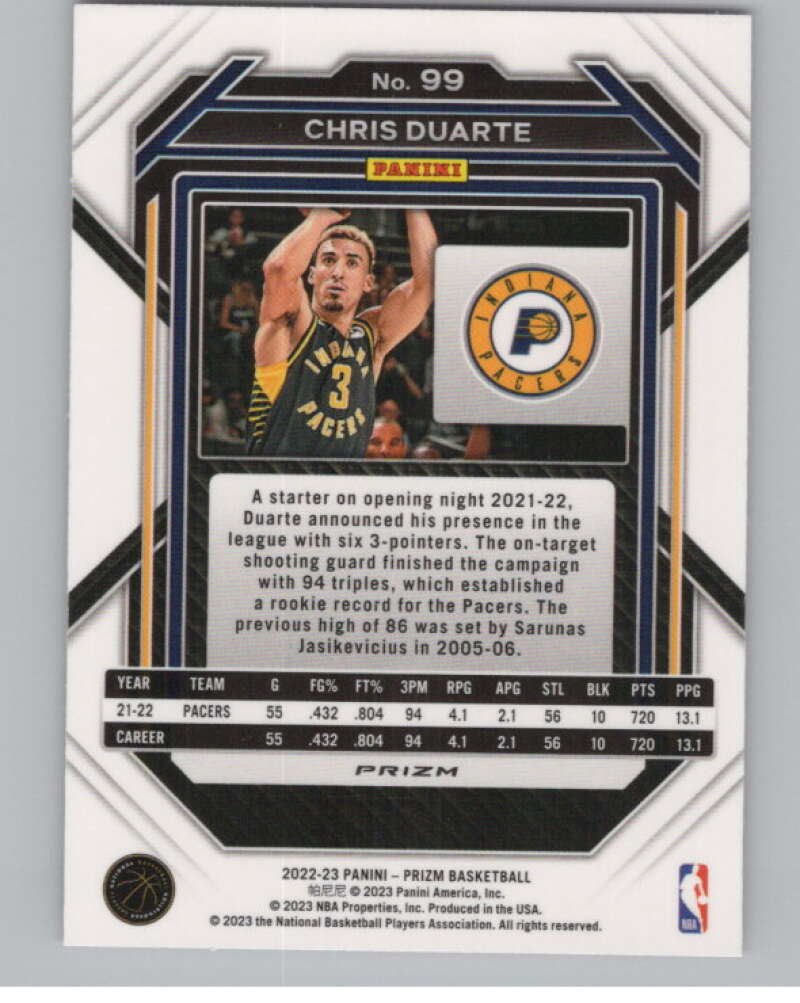 2022-23 Panini Prizm Prizms Pink Ice #99 Chris Duarte V98315 Image 2