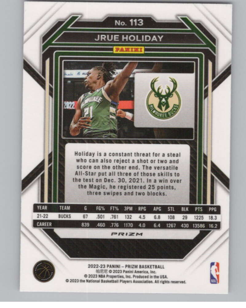 2022-23 Panini Prizm Prizms Pink Ice #113 Jrue Holiday V98317 Image 2