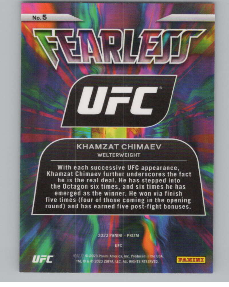 2023 Panini Prizm UFC Fearless #5 Khamzat Chimaev V98366 Image 2