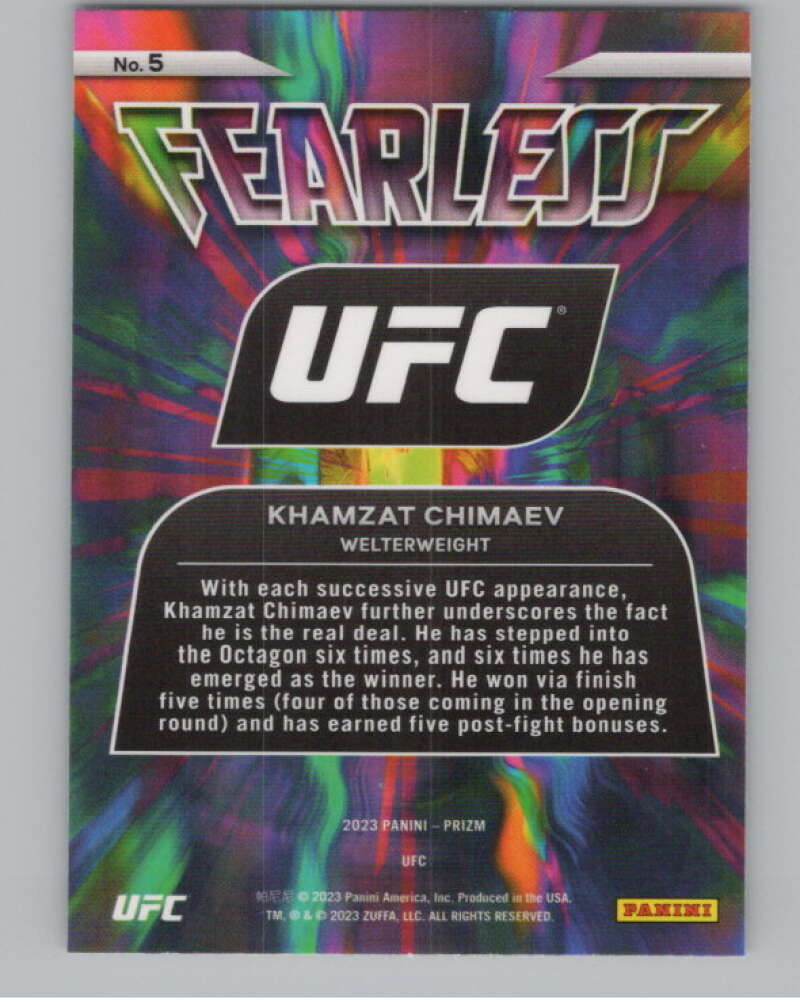 2023 Panini Prizm UFC Fearless #5 Khamzat Chimaev V98367 Image 2
