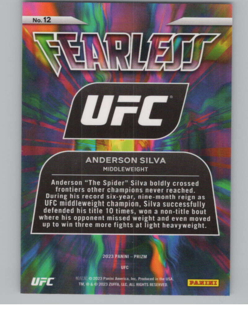 2023 Panini Prizm UFC Fearless #12 Anderson Silva V98369 Image 2