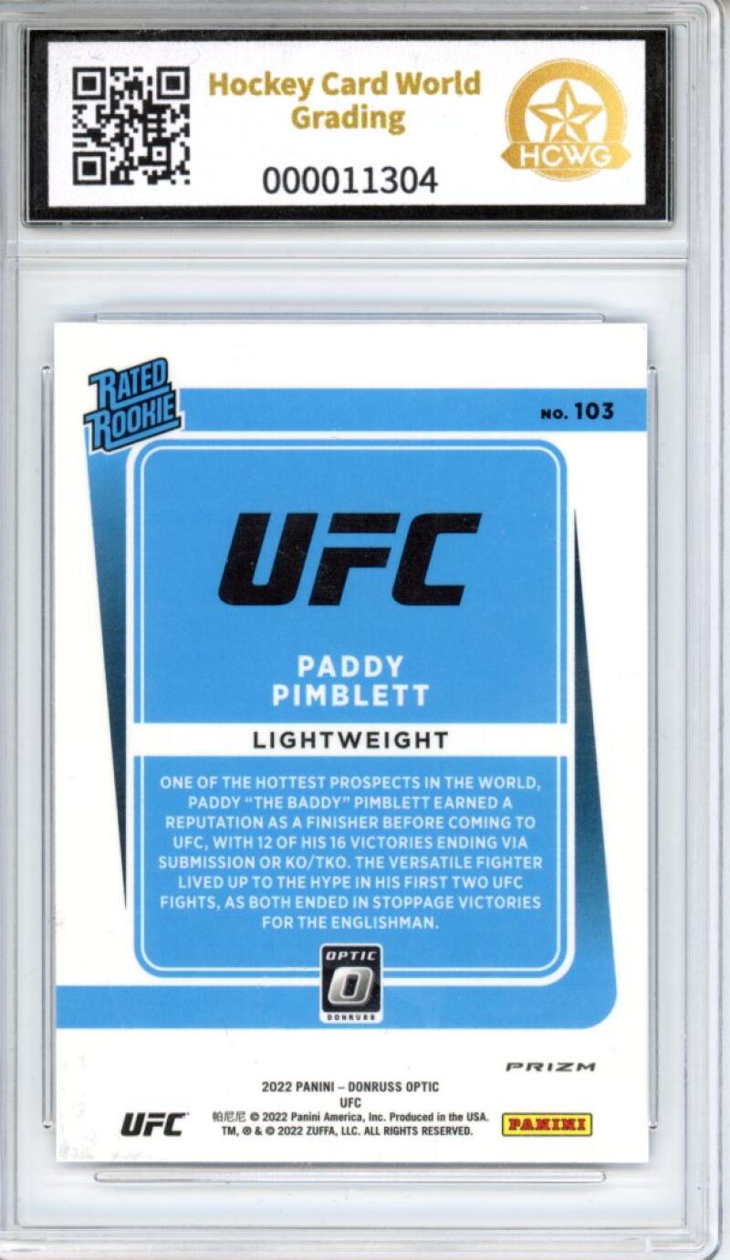 2022 Donruss Optic UFC Blue Velocity #38 Paddy Pimblett RC Rookie Mint HCWG 10 Image 2