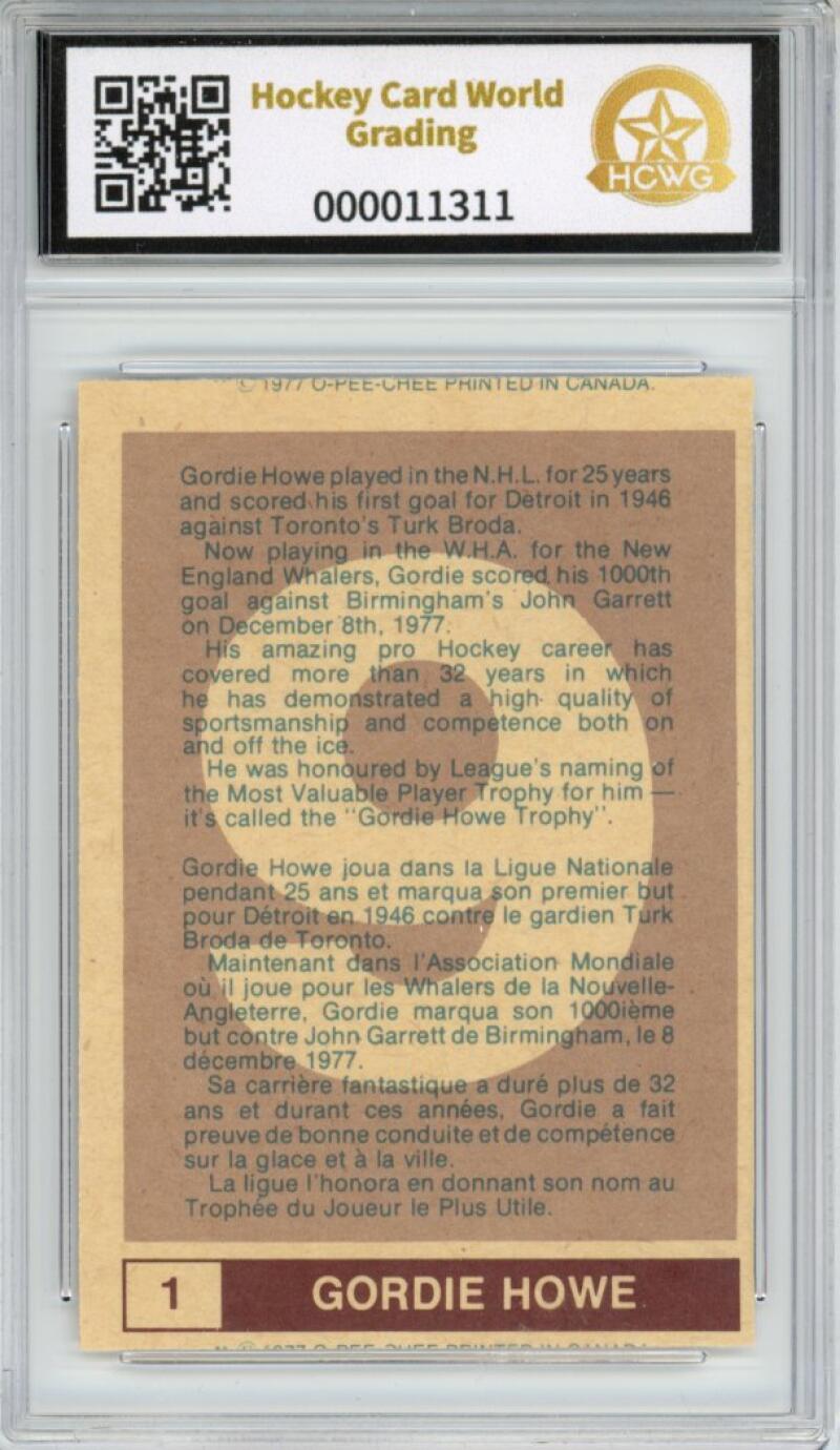 1977-78 O-Pee-Chee WHA #1 Gordie Howe Graded Hockey HCWG 6 Image 2