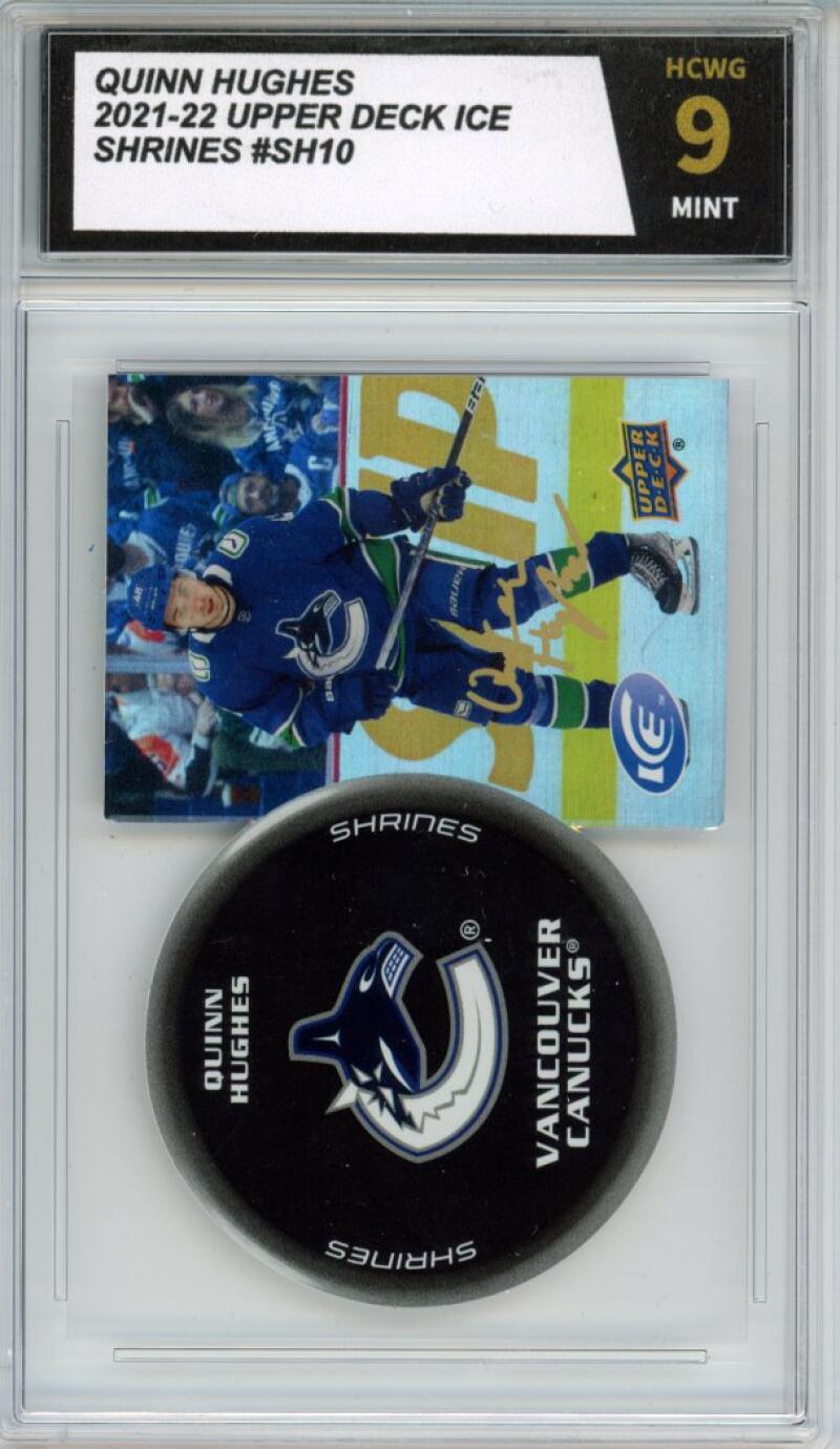 2021-22 Upper Deck Ice Shrines #SH10 Quinn Hughes Graded Mint HCWG 9 Image 1